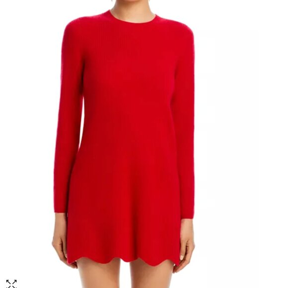 AQUA Cashmere Scallop Hem Cashmere Mini Dress-red-NWT - Picture 1 of 7
